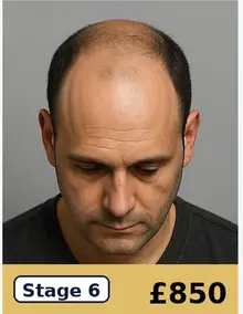 Norwood stage 6 scalp micropigmentation fuller coverage pricing example in Kent